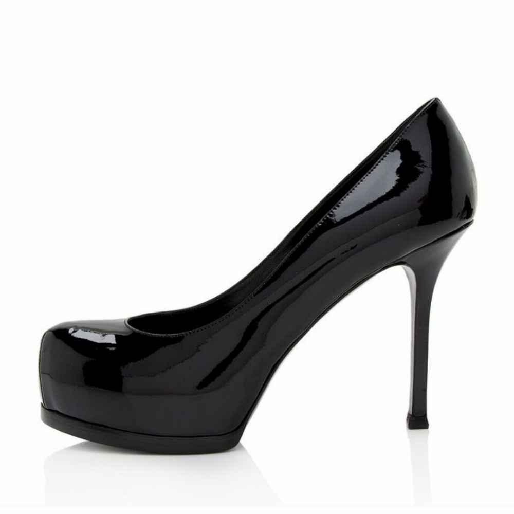 YSL Tribtoo 80 Patent Black Leather Platform Heel sz 38